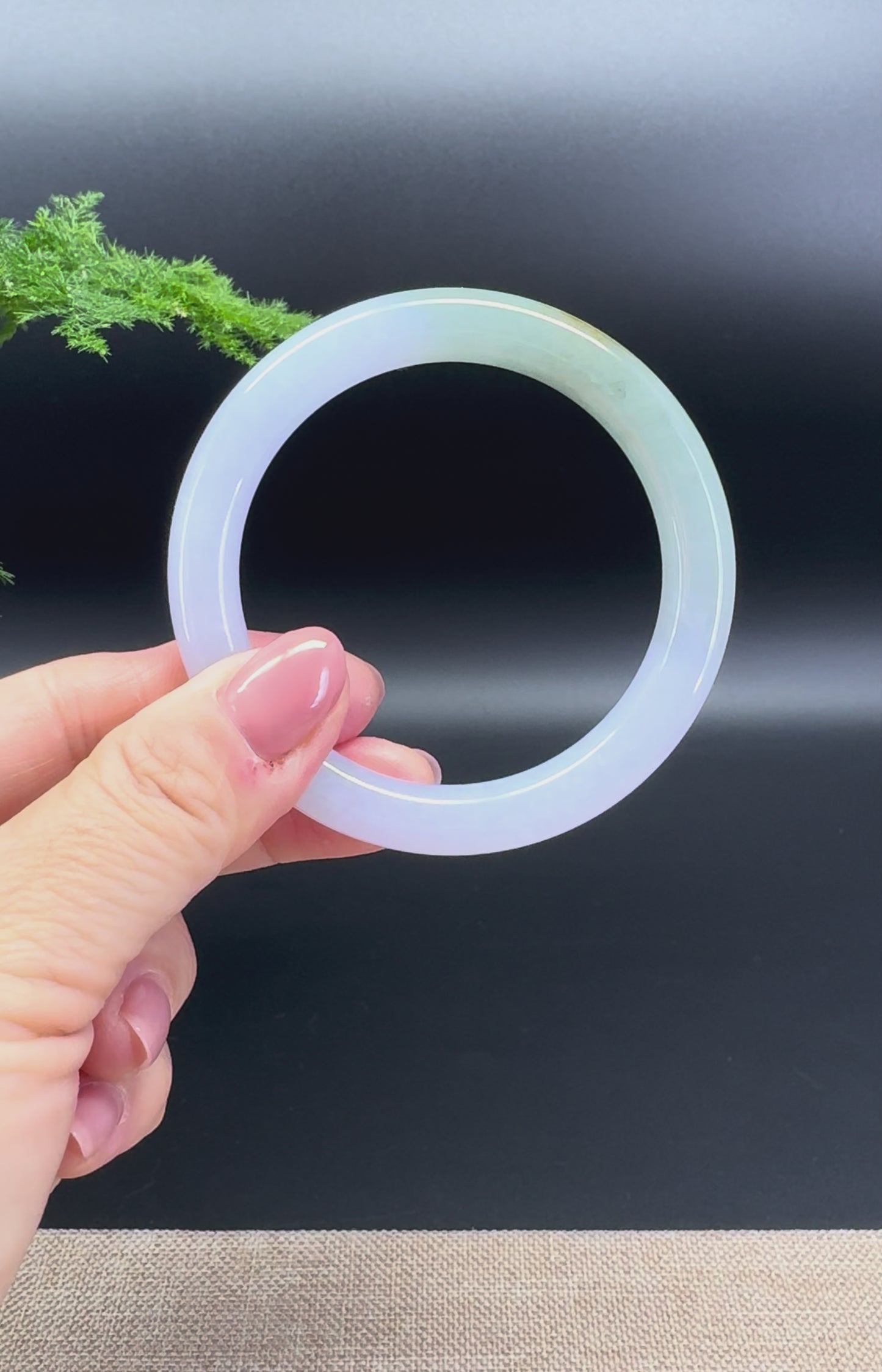 Load and play video in Gallery viewer, Genuine Burmese Lavender Green Jade Jadeite Bangle Bracelet (53.9mm)

