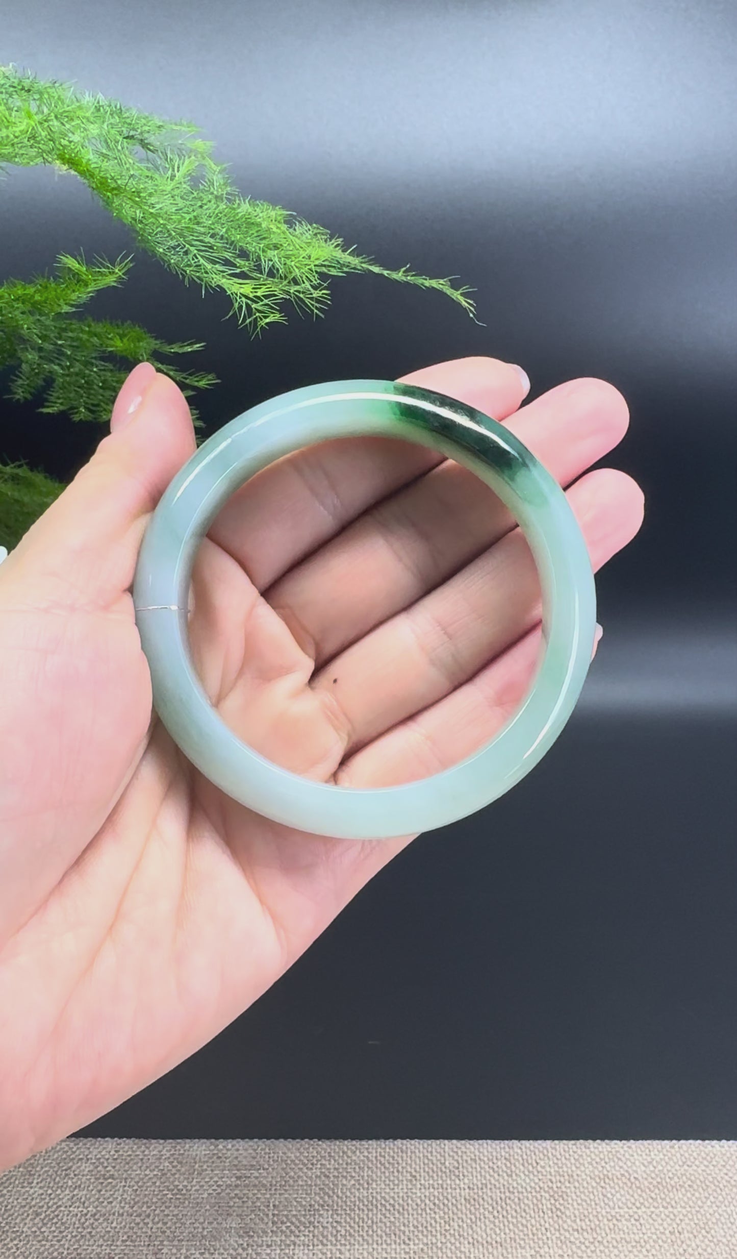 Load and play video in Gallery viewer, Genuine Burmese Oil Green Jade Jadeite Bangle Bracelet ( 57.8mm )
