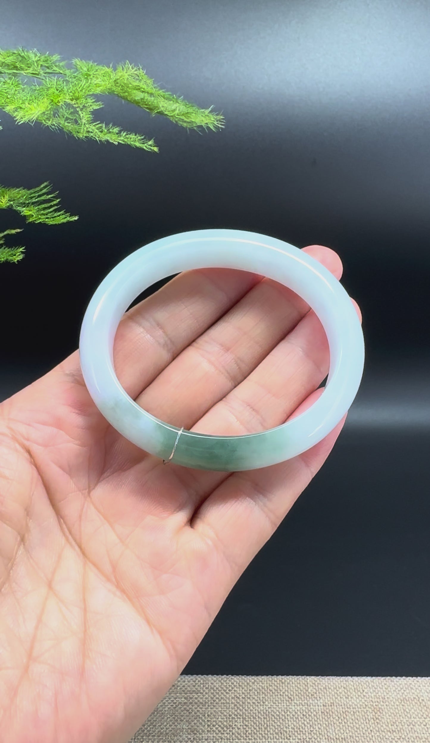 Load and play video in Gallery viewer, Genuine Burmese Matcha Green Jadeite Jade Bangle Bracelet ( 53.5*46.5mm )
