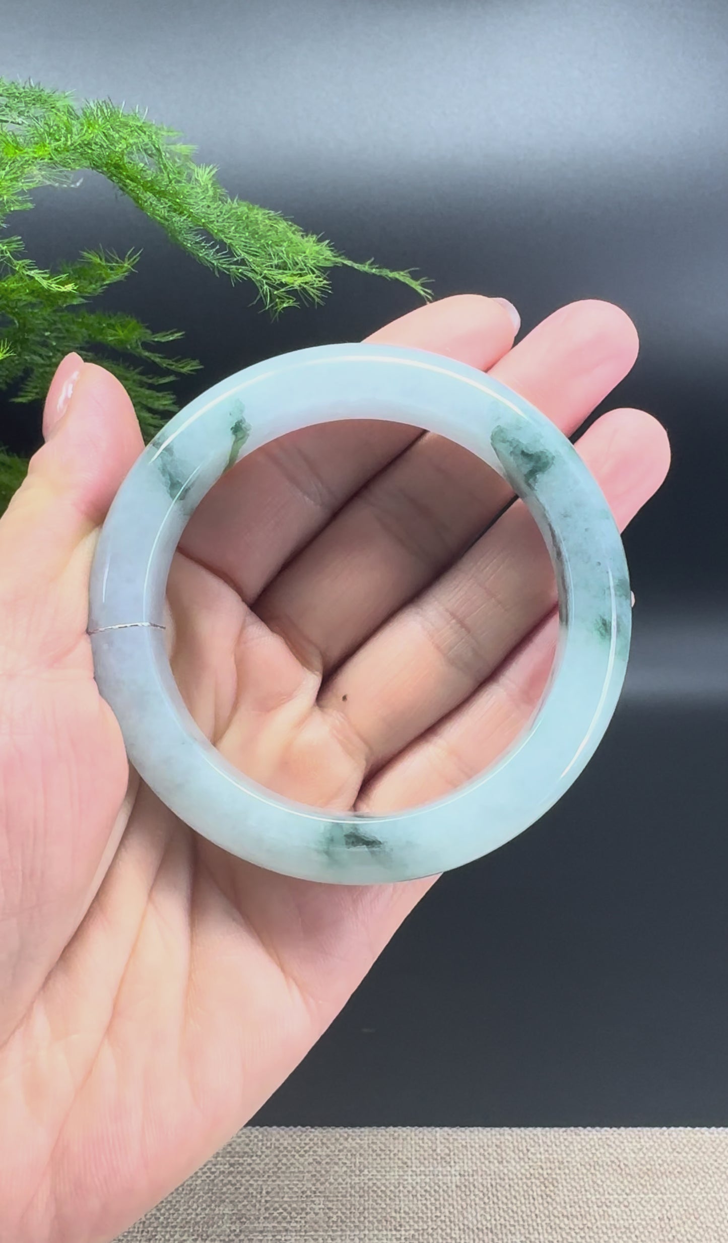 Load and play video in Gallery viewer, Genuine Burmese Icy Green Jade Jadeite Bangle Bracelet (57mm)
