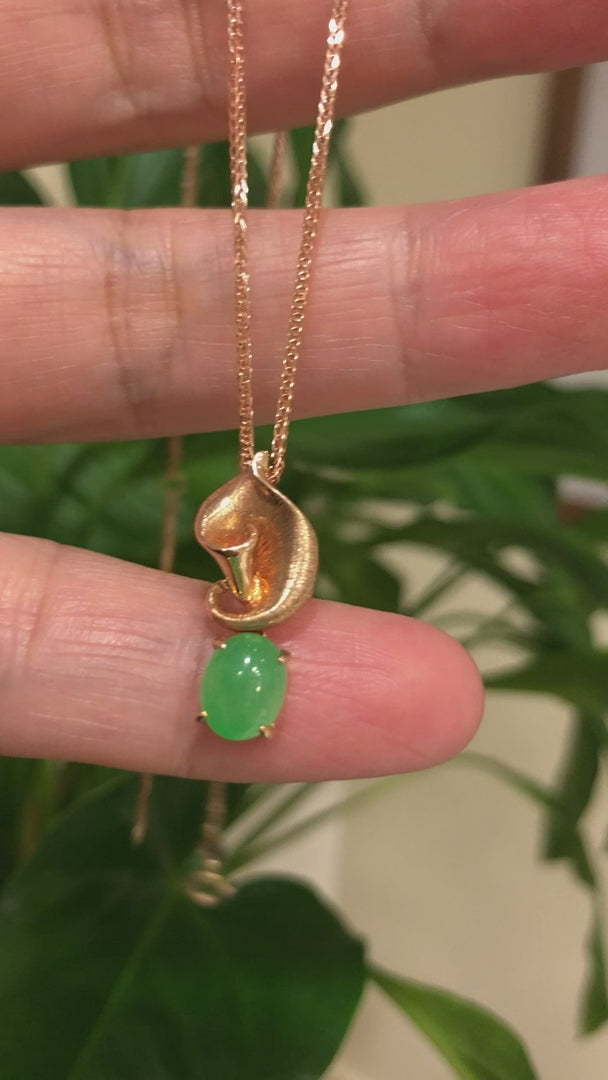 Load and play video in Gallery viewer, 18K Rose Gold &amp;quot;Morning Glory&amp;quot; Genuine Jadeite Jade Pendant with Diamonds
