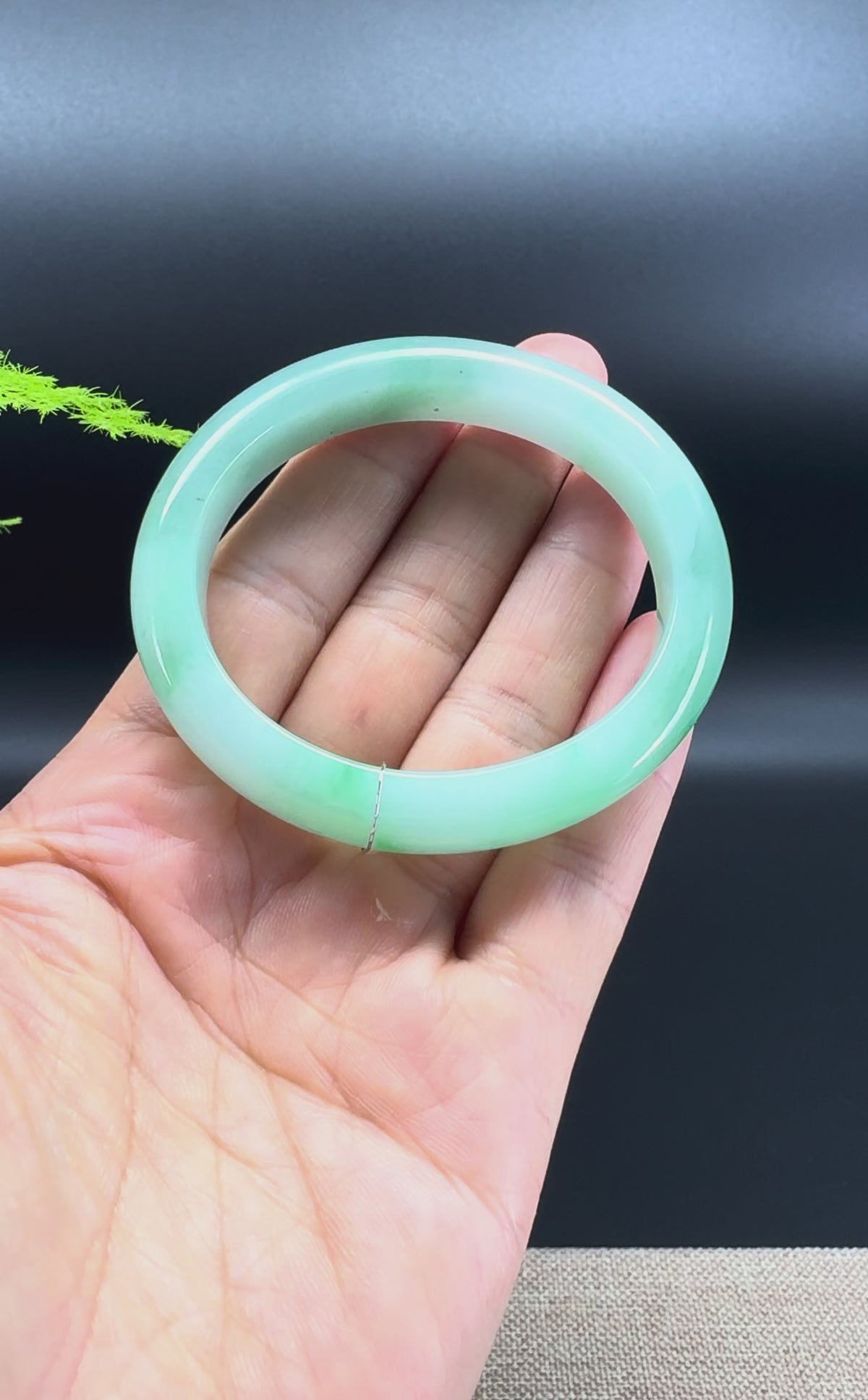 Genuine Burmese Matcha Green Jadeite Jade "Oval" Bangle Bracelet ( 53.5*46.5mm )