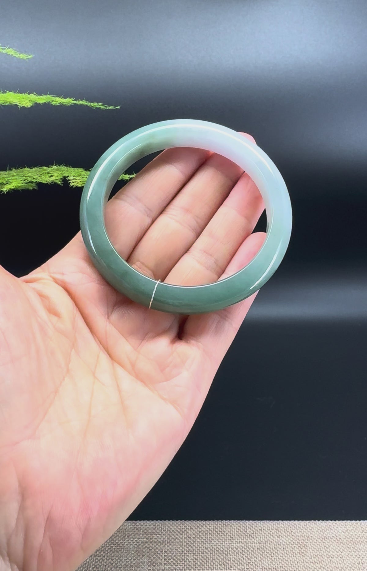 Genuine Burmese White Green Jade Jadeite Bangle Bracelet (57.2mm)