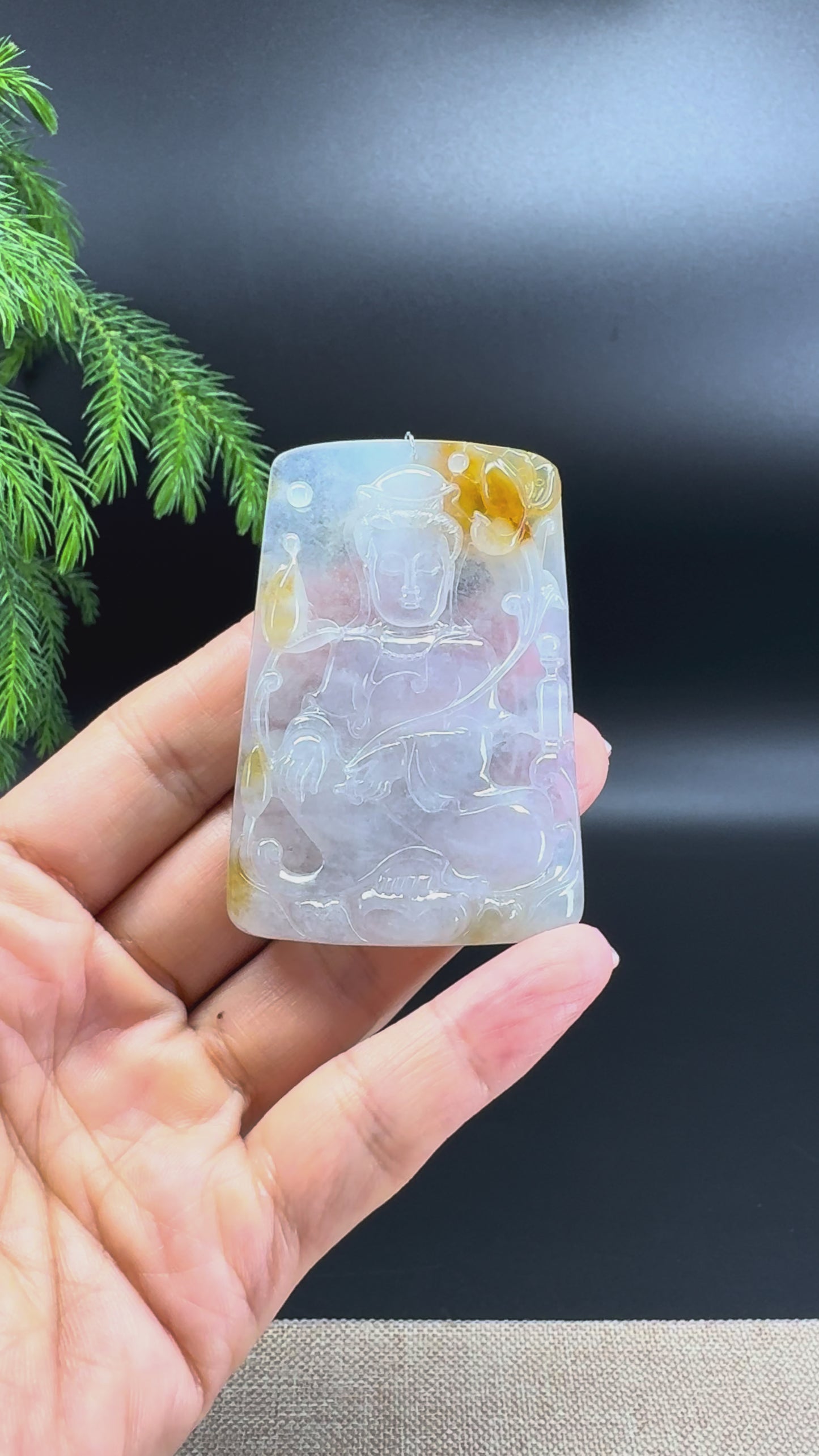 RealJade® Co. High-End Natural Icy Yellow Jadeite Jade Guanyin Pendant