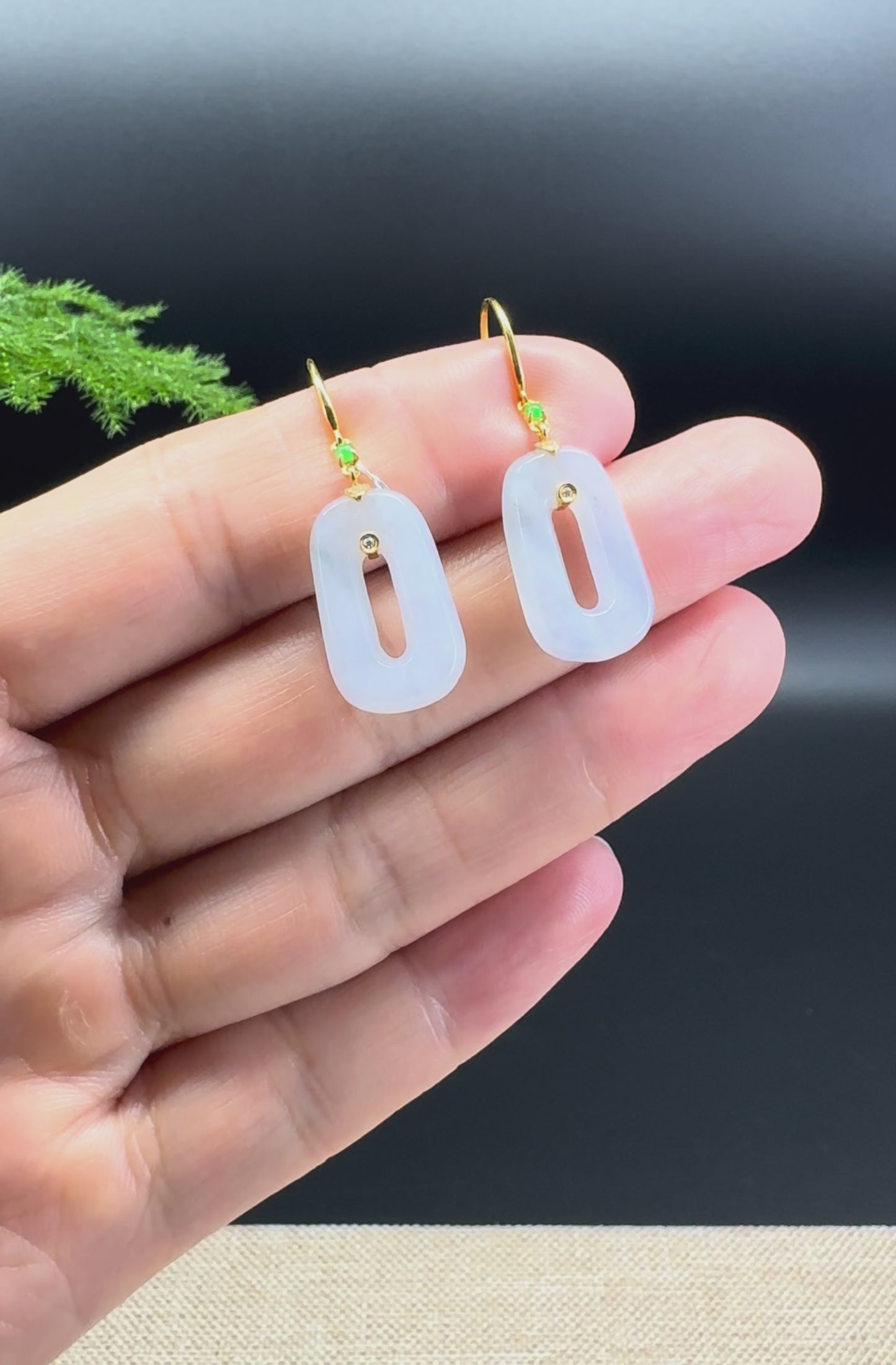 18k Yellow Gold Genuine Light Lavender Koukou Jadeite Jade  Earrings