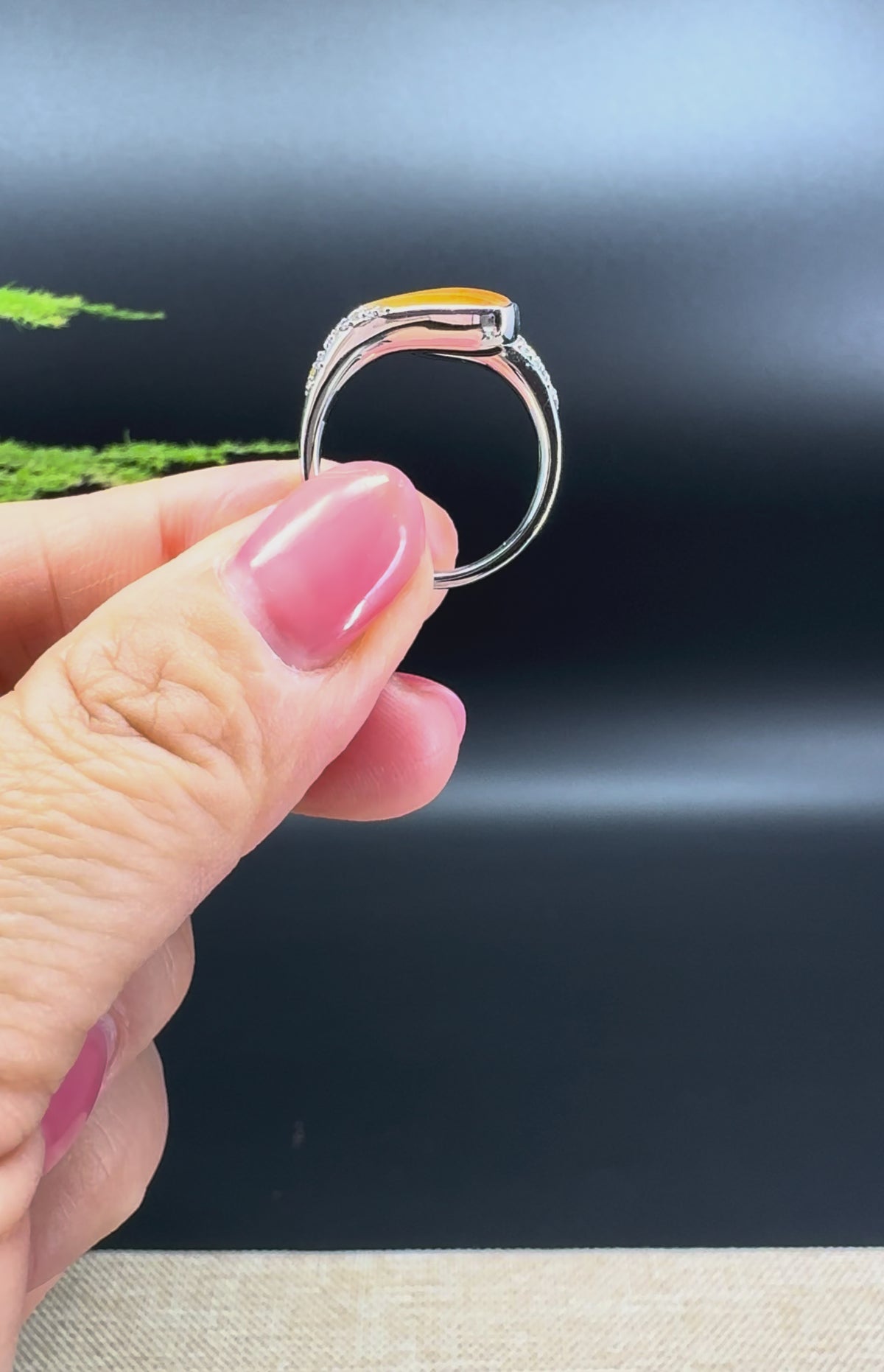 RealJade® Co. 18k White Gold Natural Yellow & Green Jadeite Ring With Diamonds