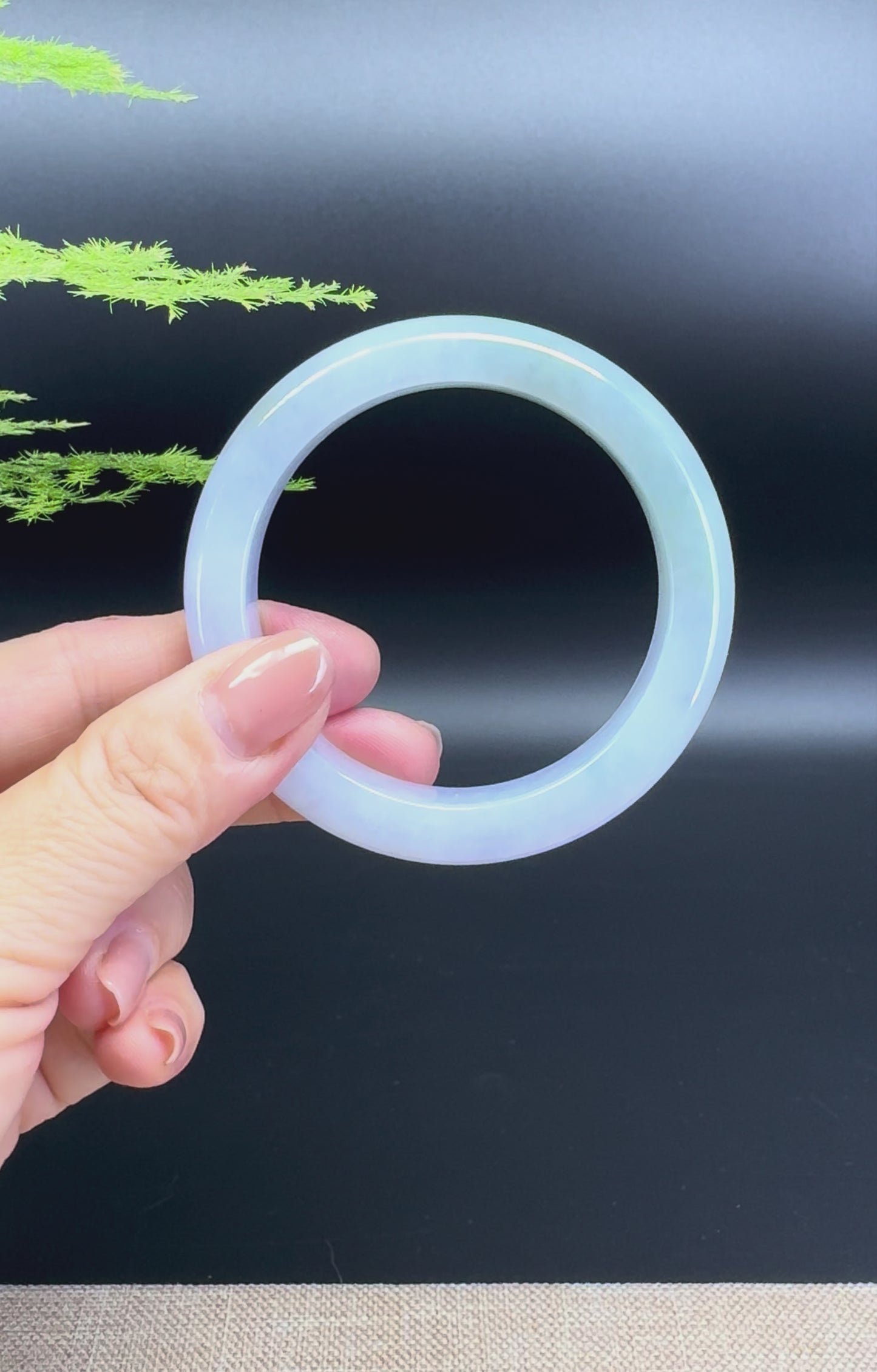Load and play video in Gallery viewer, Genuine Burmese Lavender Green Jade Jadeite Bangle Bracelet (54.9mm)
