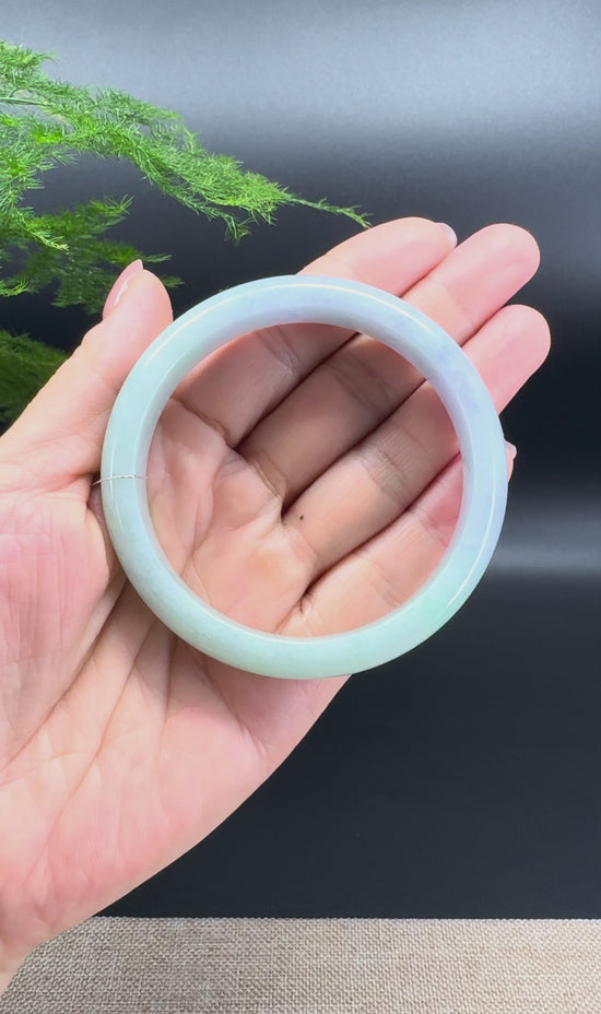 Load and play video in Gallery viewer, Genuine Burmese Lavender Green Jade Jadeite Bangle Bracelet ( 58.8mm )
