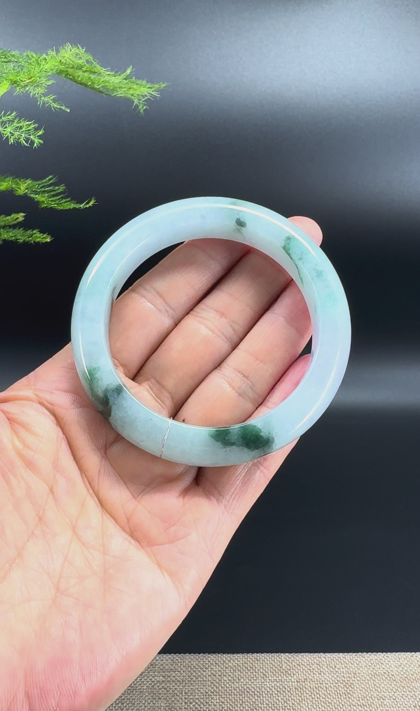 Load and play video in Gallery viewer, Genuine Burmese Oil Green Jade Jadeite Bangle Bracelet ( 56mm )
