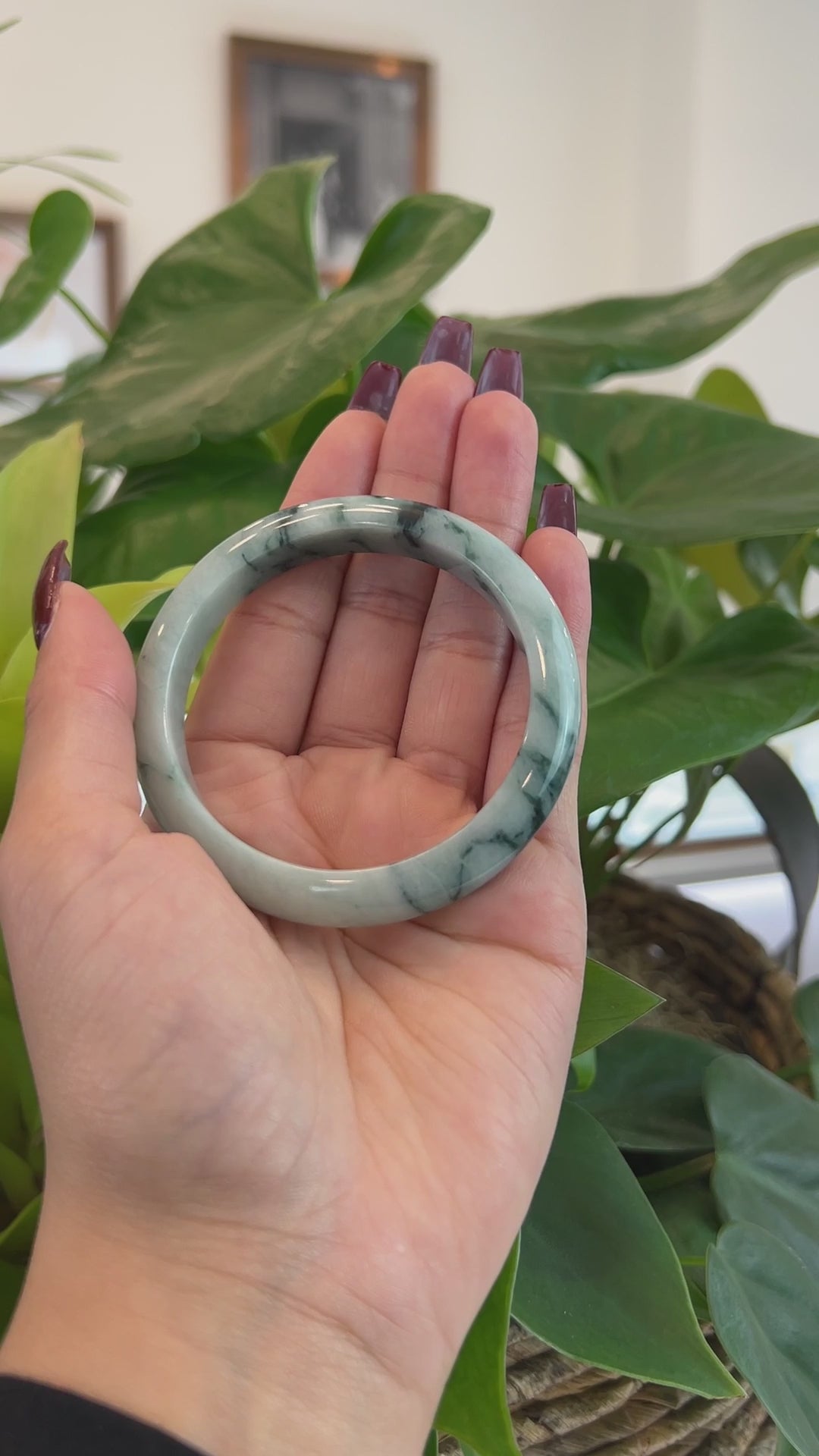 Load and play video in Gallery viewer, RealJade® Co. Natural Burmese Blue-green Jadeite Jade Bangle Bracelet (55.80mm)#T146
