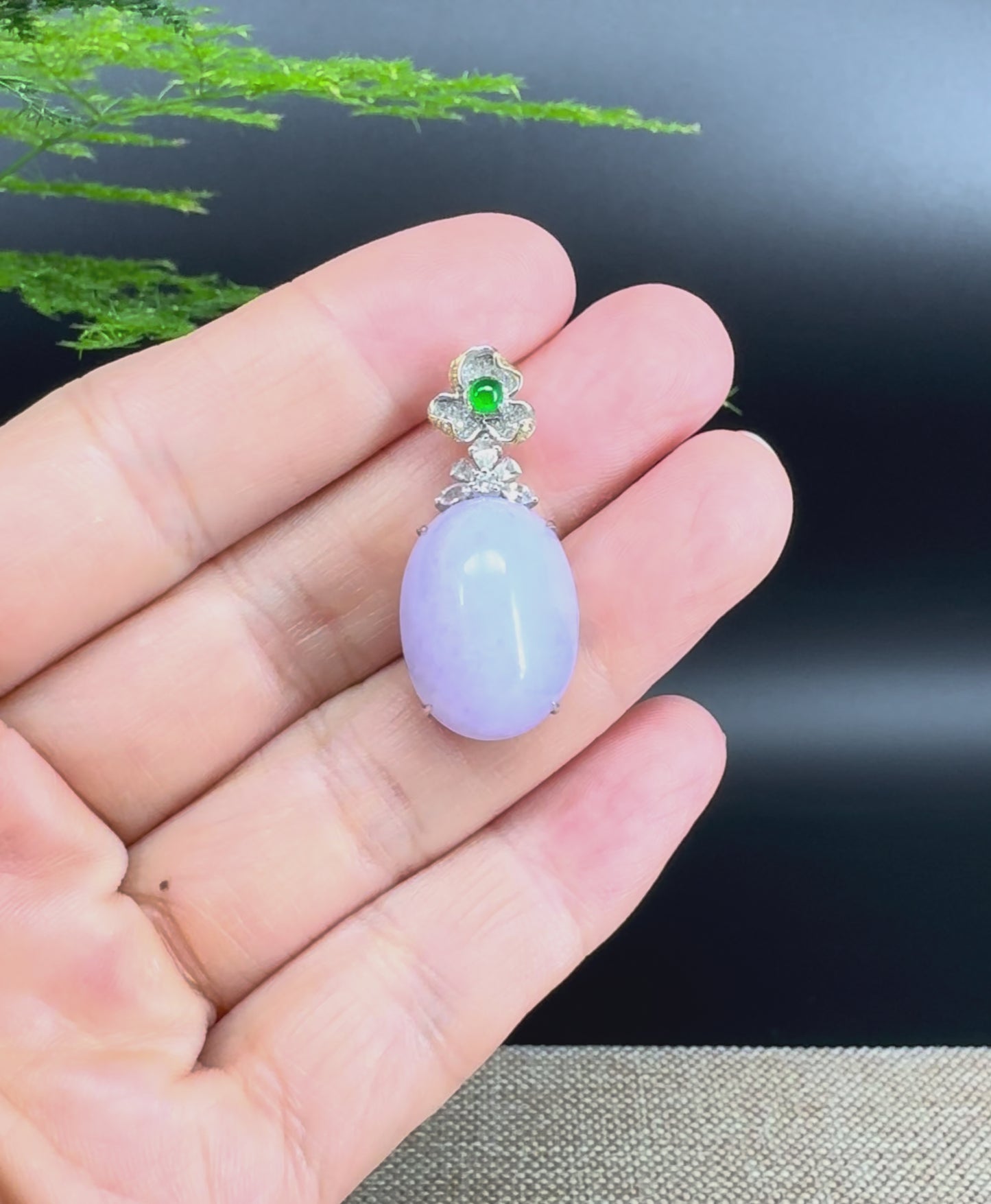 Load and play video in Gallery viewer, RealJade® Co. Luxury Genuine Lavender Jadeite Jade Cabochon Necklace With 18K White Gold Bail
