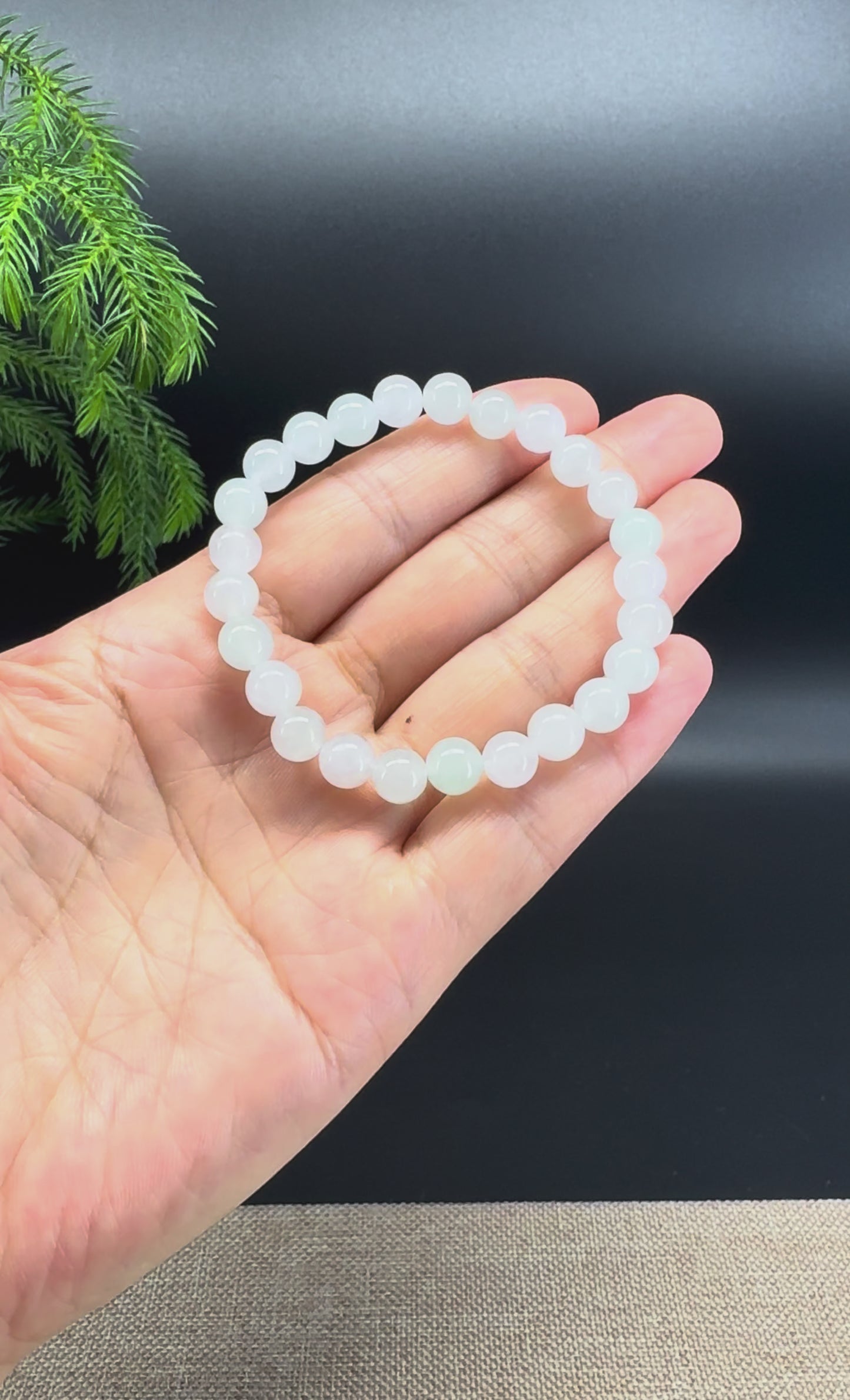 RealJade® Co. Genuine Jadeite Jade Round Icy White-Green Mixed Beads Bracelet (7.3 mm)