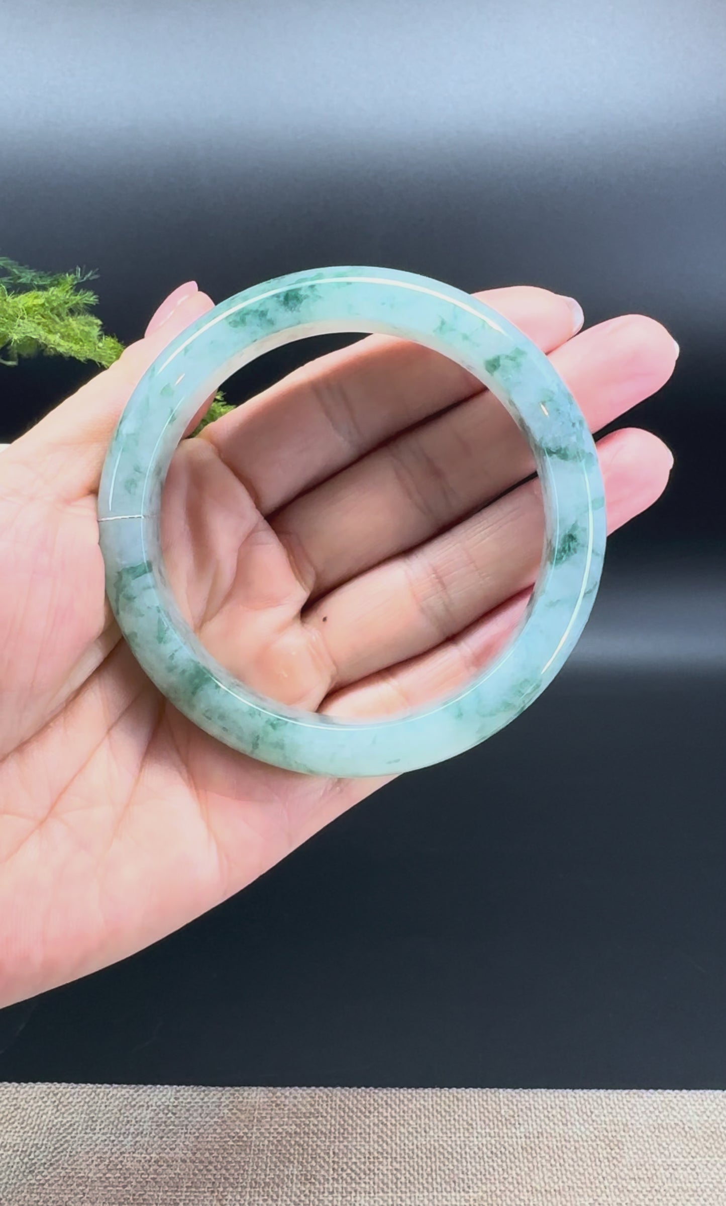 Load and play video in Gallery viewer, Genuine Burmese Icy Green Jade Jadeite Bangle Bracelet (61mm)
