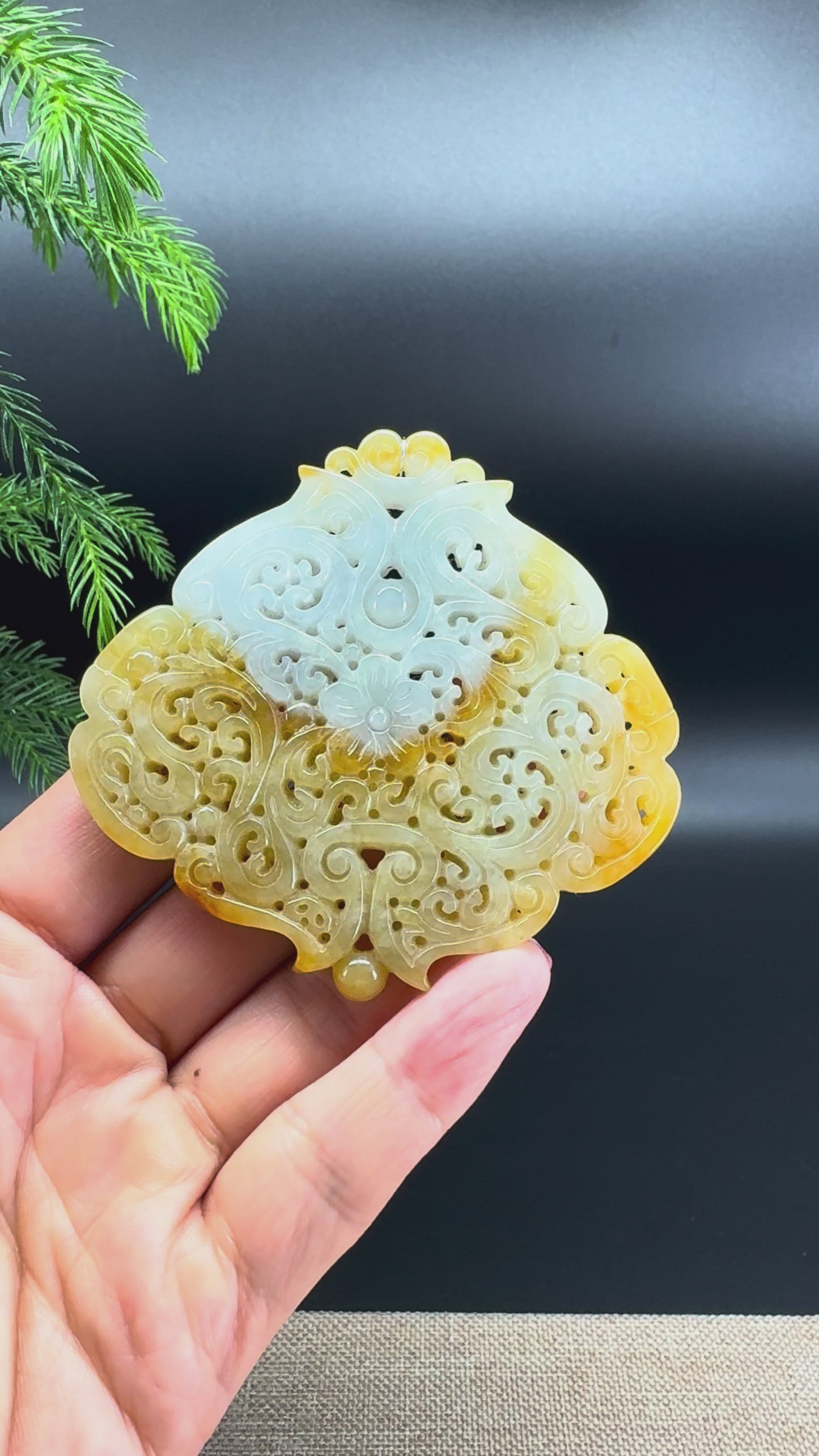 Load and play video in Gallery viewer, RealJade® Co. Natural Yellow Jadeite Jade Flower Pendant
