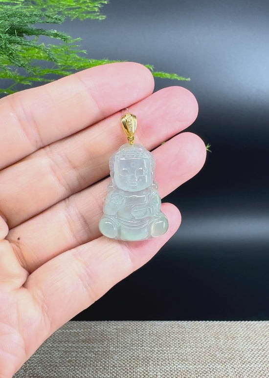Load and play video in Gallery viewer, Burmese Icy Jadeite Jade Happy Baby Buddha Pendant
