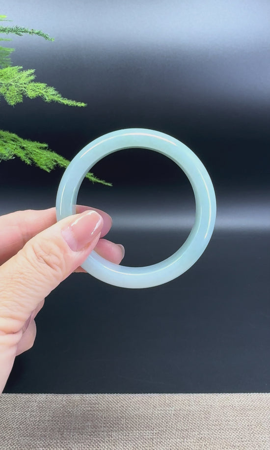 Load and play video in Gallery viewer, Genuine Burmese Icy Green Jade Jadeite Bangle Bracelet ( 53.1mm )
