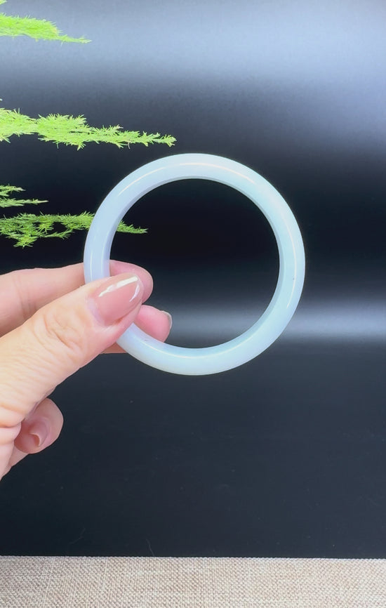 Load and play video in Gallery viewer, Genuine Burmese Icy Green Jade Jadeite Bangle Bracelet ( 54.2mm )
