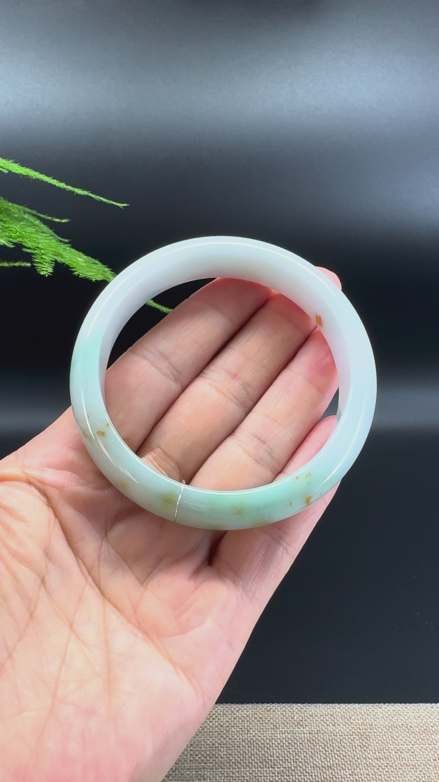 Load and play video in Gallery viewer, Genuine Burmese Milky Green &amp;amp; Sajin Jade Jadeite Bangle Bracelet (58mm )
