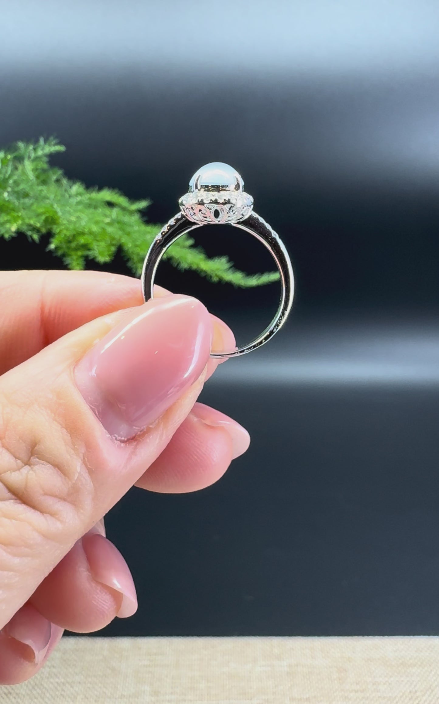 RealJade® 18K White Gold Icy Moonlight Jadeite Jade Diamonds Ring