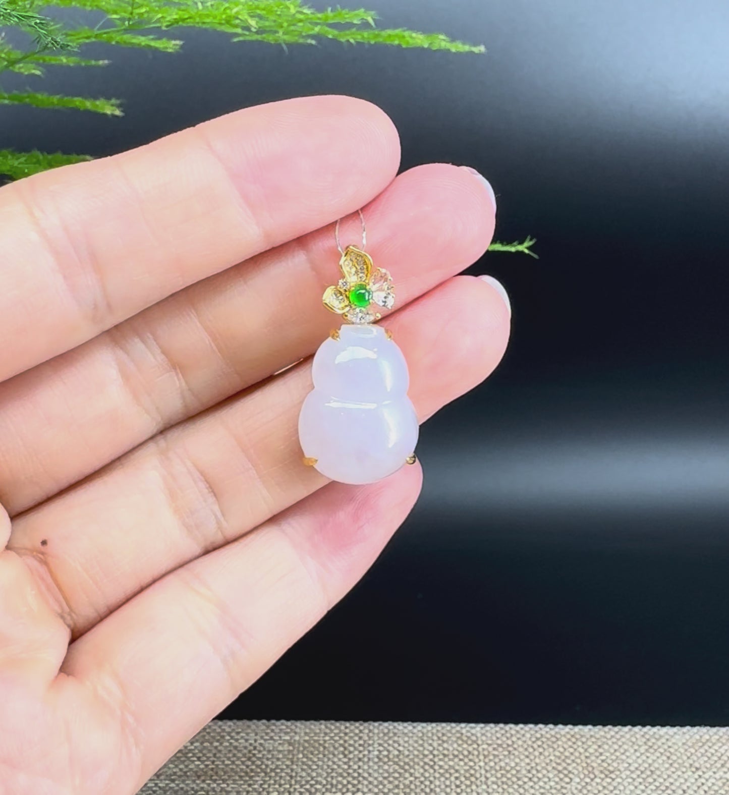 RealJade® Co. Genuine Icy Jadeite Jade Good Luck Hulu Necklace With 18K Yellow Gold Bail