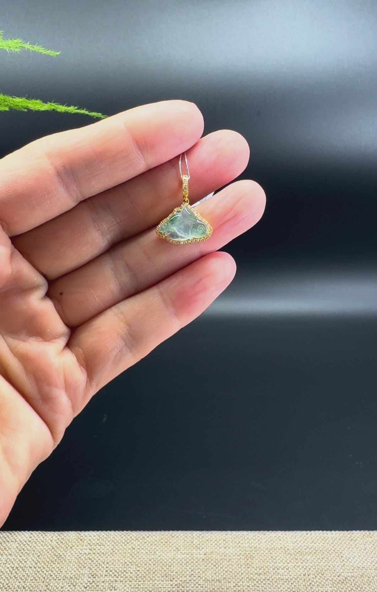 RealJade® 18k Yellow Gold Icy blue Jadeite Jade Mini Rabbit Pendant with Diamonds