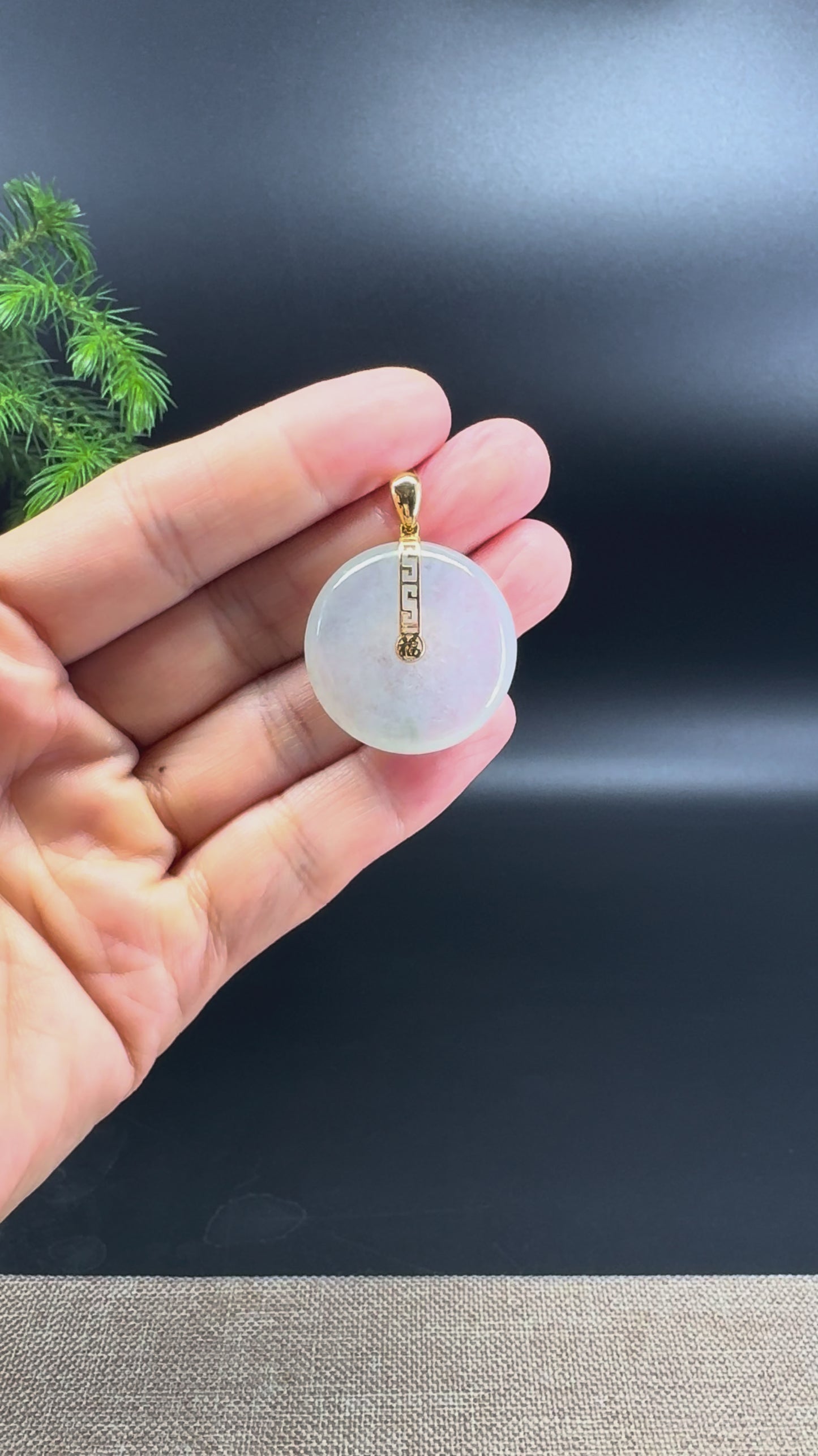 "Good Luck Button"Icy Jadeite Jade Lucky KouKou Pendant With 18K Yellow Gold Bail