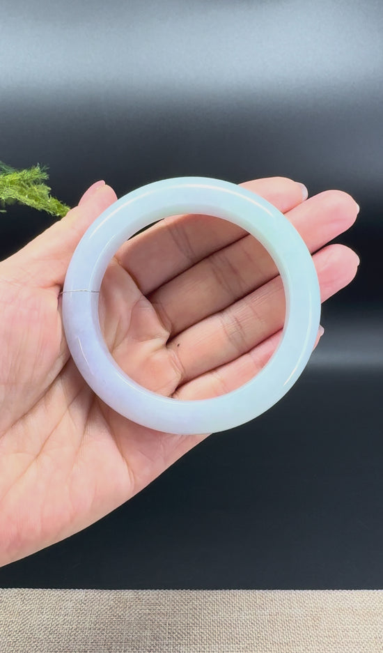 Load and play video in Gallery viewer, Genuine Burmese Lavender Green Jade Jadeite Bangle Bracelet ( 56.8mm )
