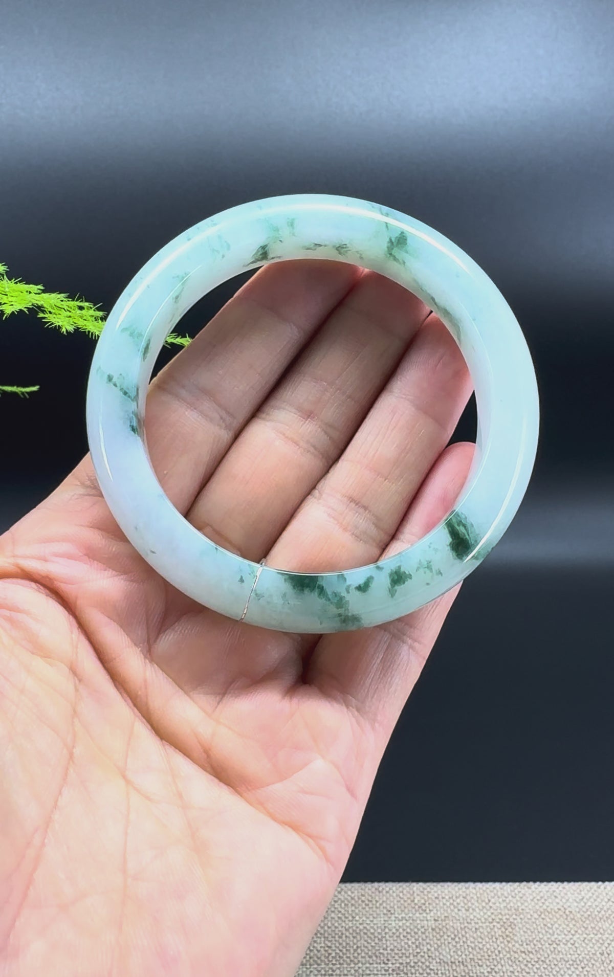 Genuine Burmese Blue Flower Jadeite Jade Bangle Bracelet ( 55.7mm )