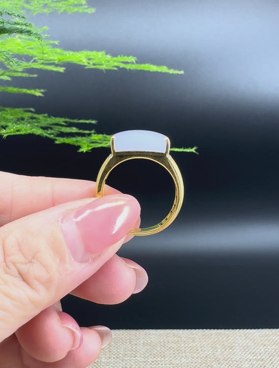 Load and play video in Gallery viewer, RealJade® &amp;quot;Signature Signet&amp;quot; 18K Yellow Gold  Lavender Jadeite Jade Ring
