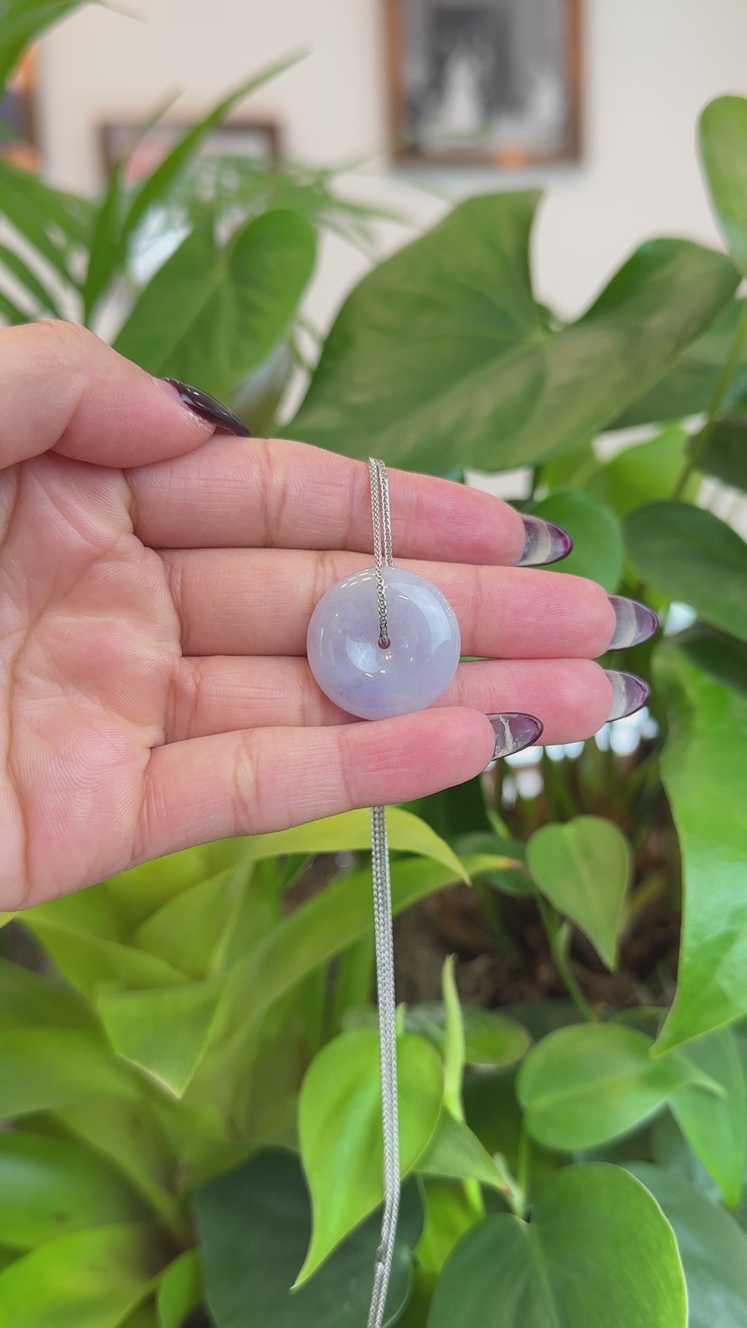 Load and play video in Gallery viewer, RealJade® Co. RealJade® Co. &amp;quot;Good Luck Button&amp;quot; Necklace Green Lavender Jadeite Jade Lucky Ping An Kou Pendant
