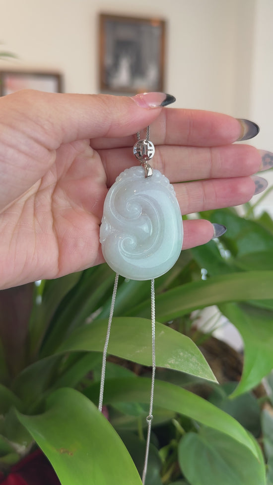Load and play video in Gallery viewer, Sterling Silver Genuine White Jadeite Jade Ru Yi Pendant Necklace

