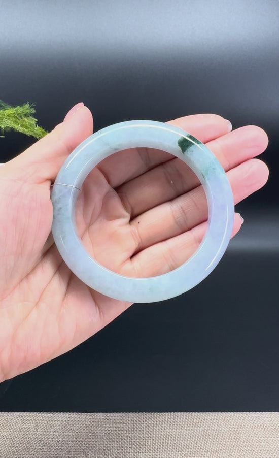 Load and play video in Gallery viewer, Genuine Burmese Lavender Green Jade Jadeite Bangle Bracelet ( 56.1mm )
