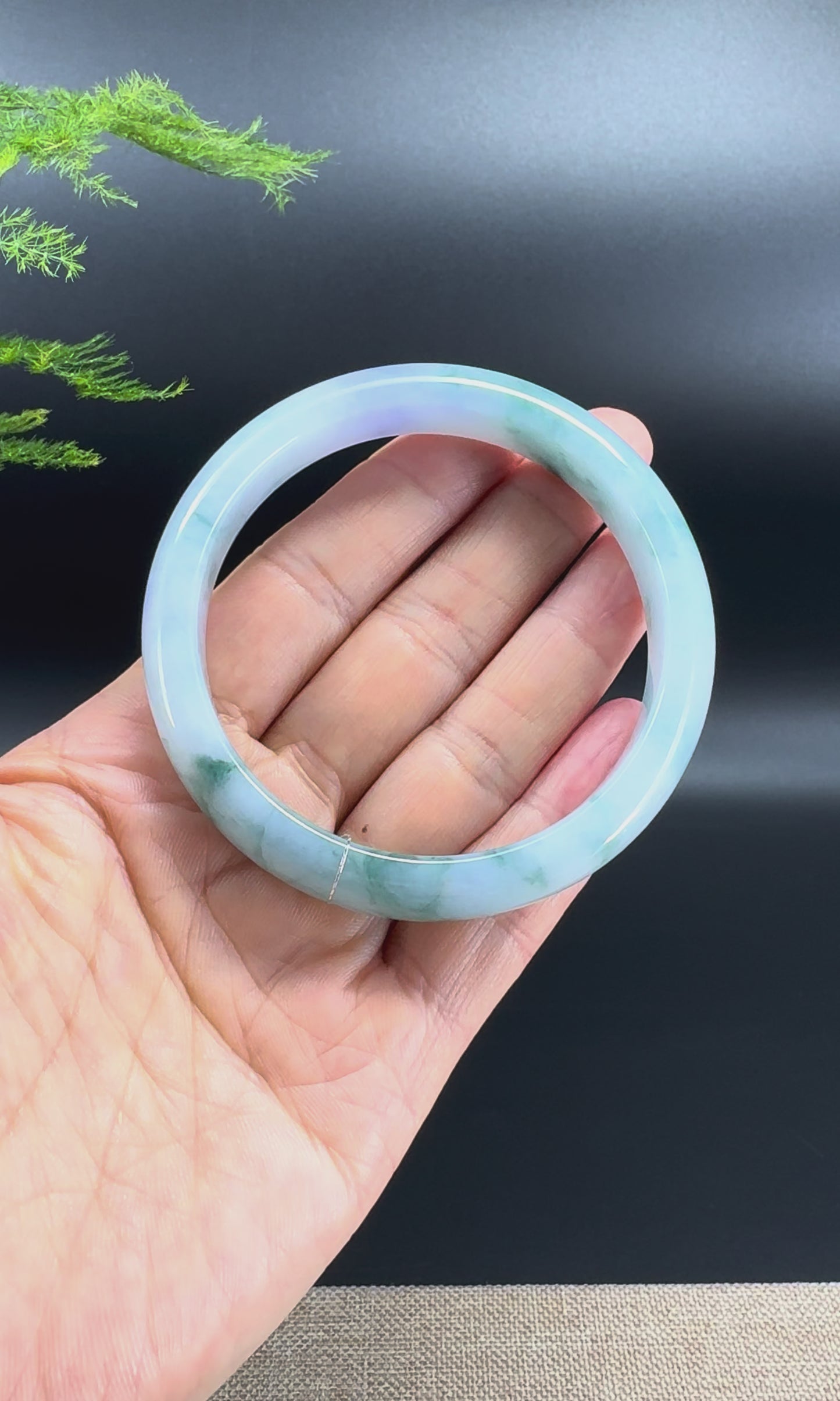 Genuine Burmese Lavender Blue Flower Jade Jadeite Bangle Bracelet (59.7mm)