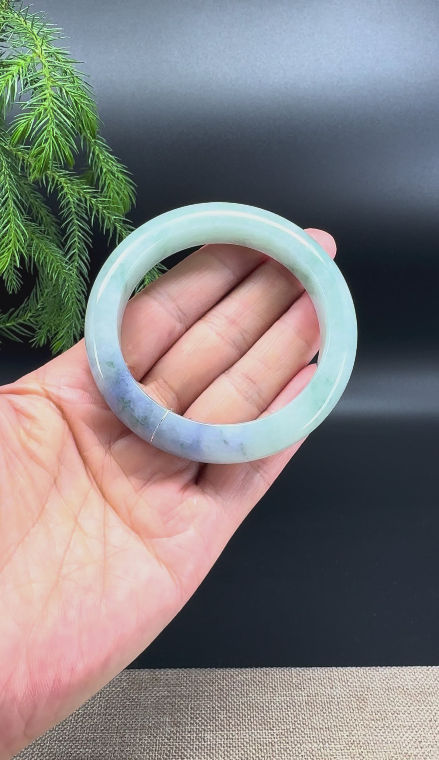 Genuine Burmese "Blueberry Garden"Jadeite Jade Bangle Bracelet (55.4mm)