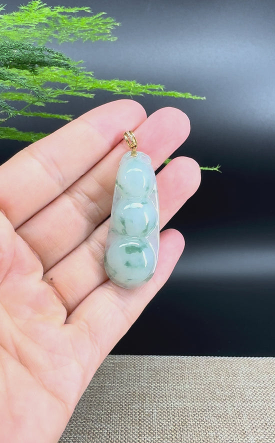 Load and play video in Gallery viewer, RealJade® Co. Genuine Ice Green Jadeite Jade Bean Necklace With 18K Rose Gold Bail
