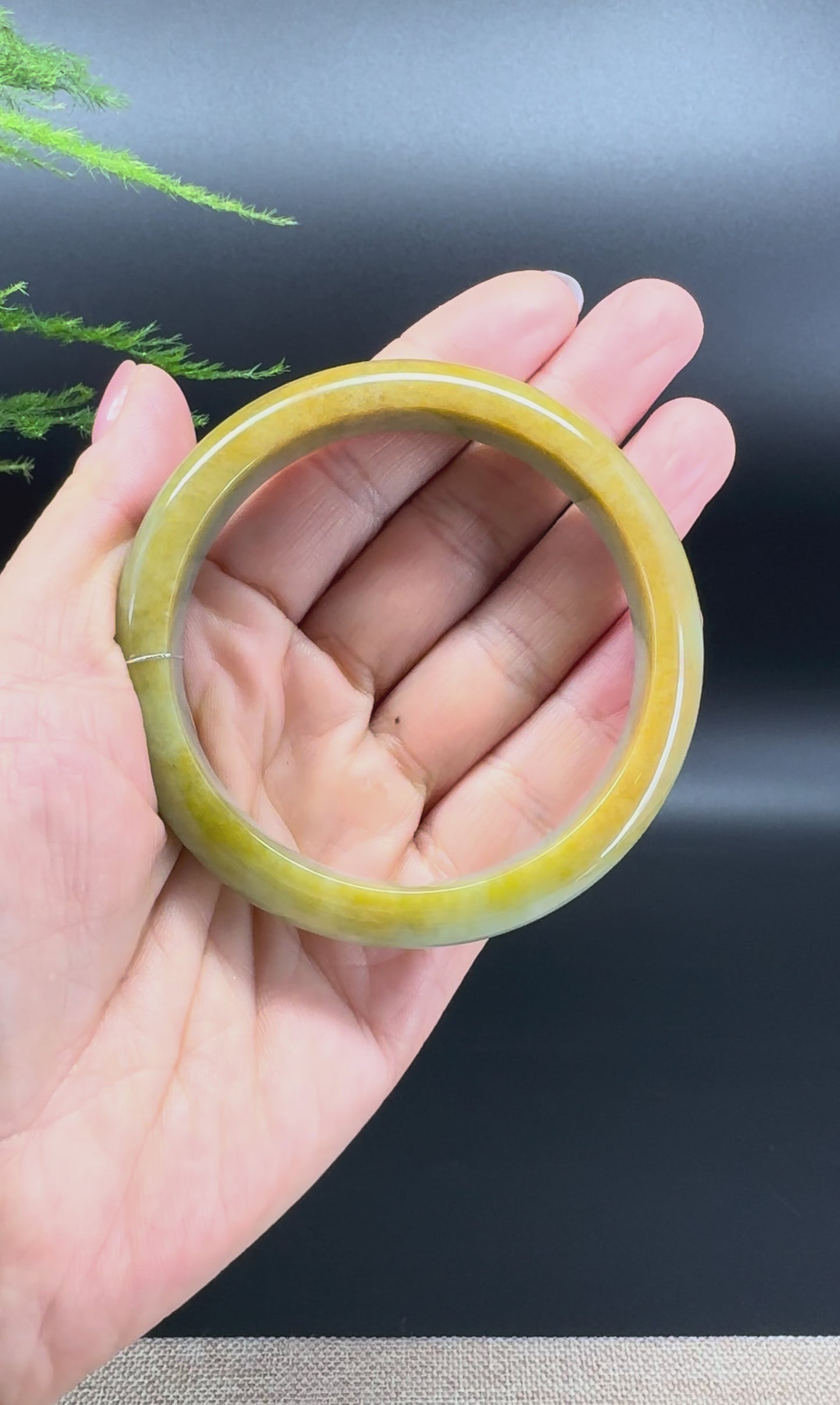 Load and play video in Gallery viewer, Genuine Burmese Yellow Green Jade Jadeite Bangle Bracelet ( 58.9mm )
