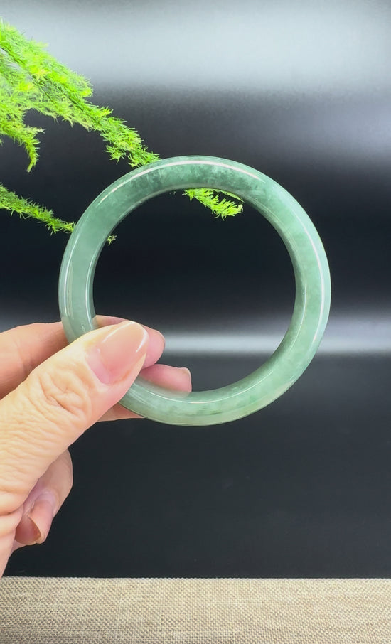 Load and play video in Gallery viewer, Genuine Burmese Oil Green Jade Jadeite Bangle Bracelet ( 58mm )
