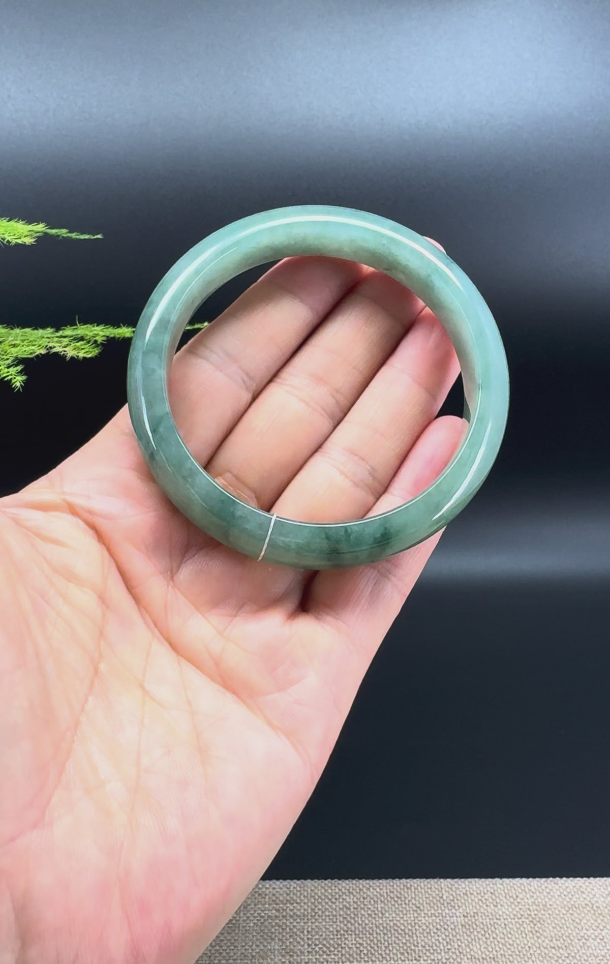 Genuine Burmese Oil Green Jadeite Jade Bangle Bracelet ( 57.6mm )