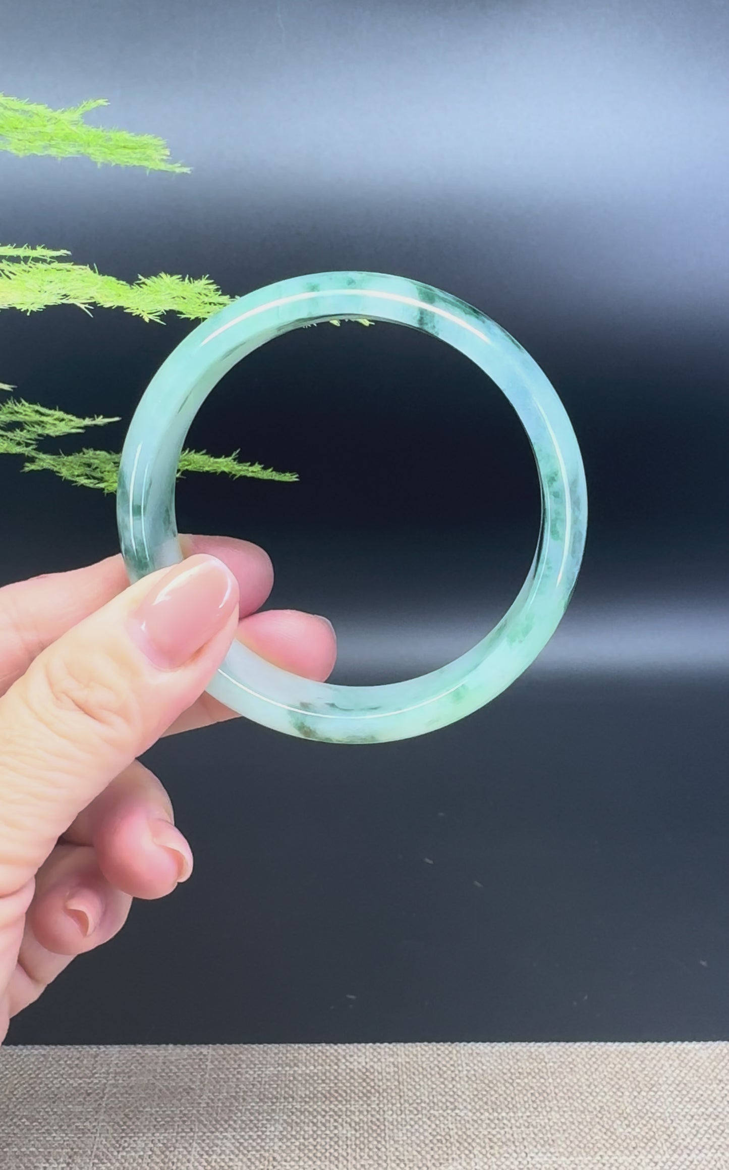 Load and play video in Gallery viewer, Genuine Burmese Icy Blue Green Jade Jadeite Bangle Bracelet ( 59.3mm )
