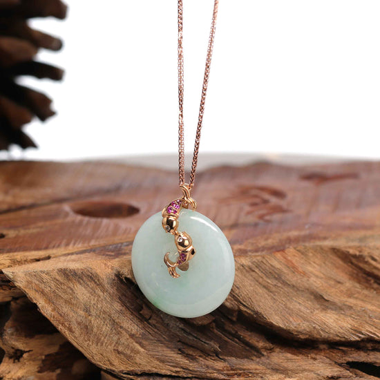 18k Rose Gold Genuine Jadeite Constellation (Pisces) Necklace with Diamonds & Tourmaline