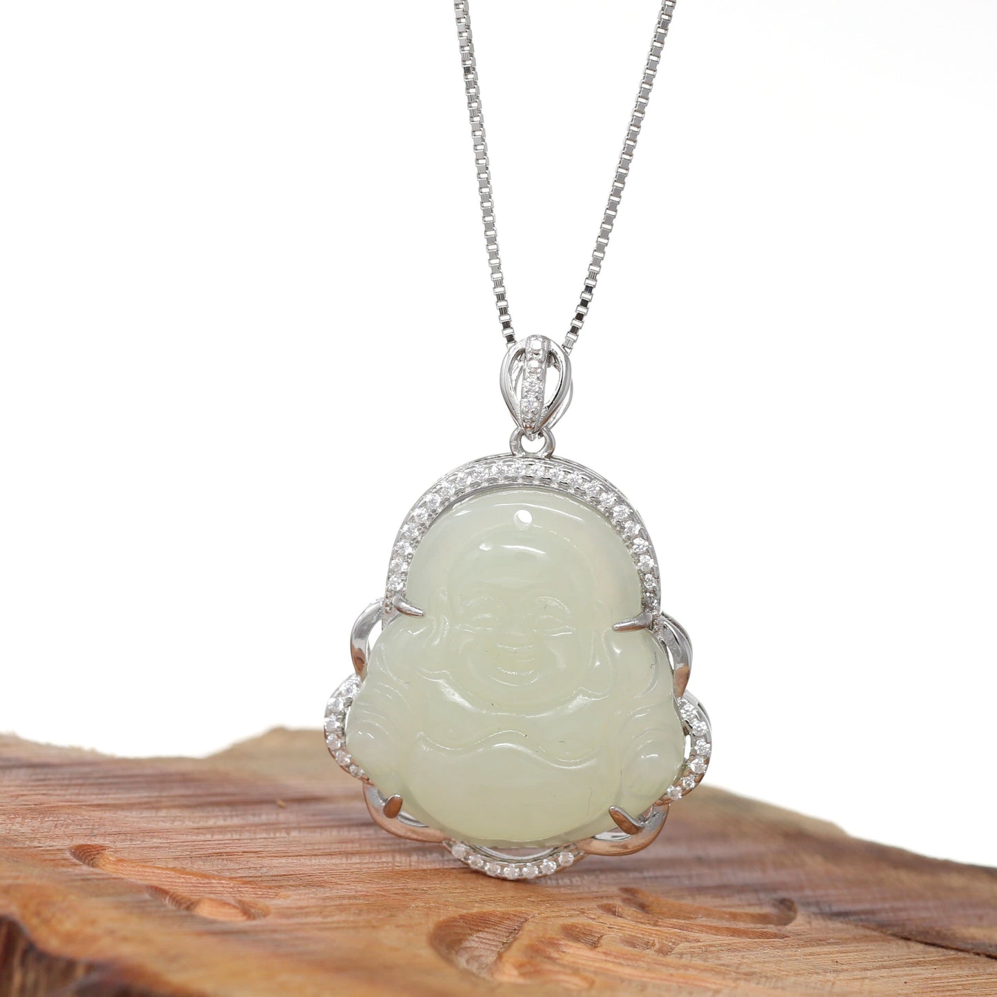 Jade Buddha Necklace Laughing Buddha Charm | Crystal Shop