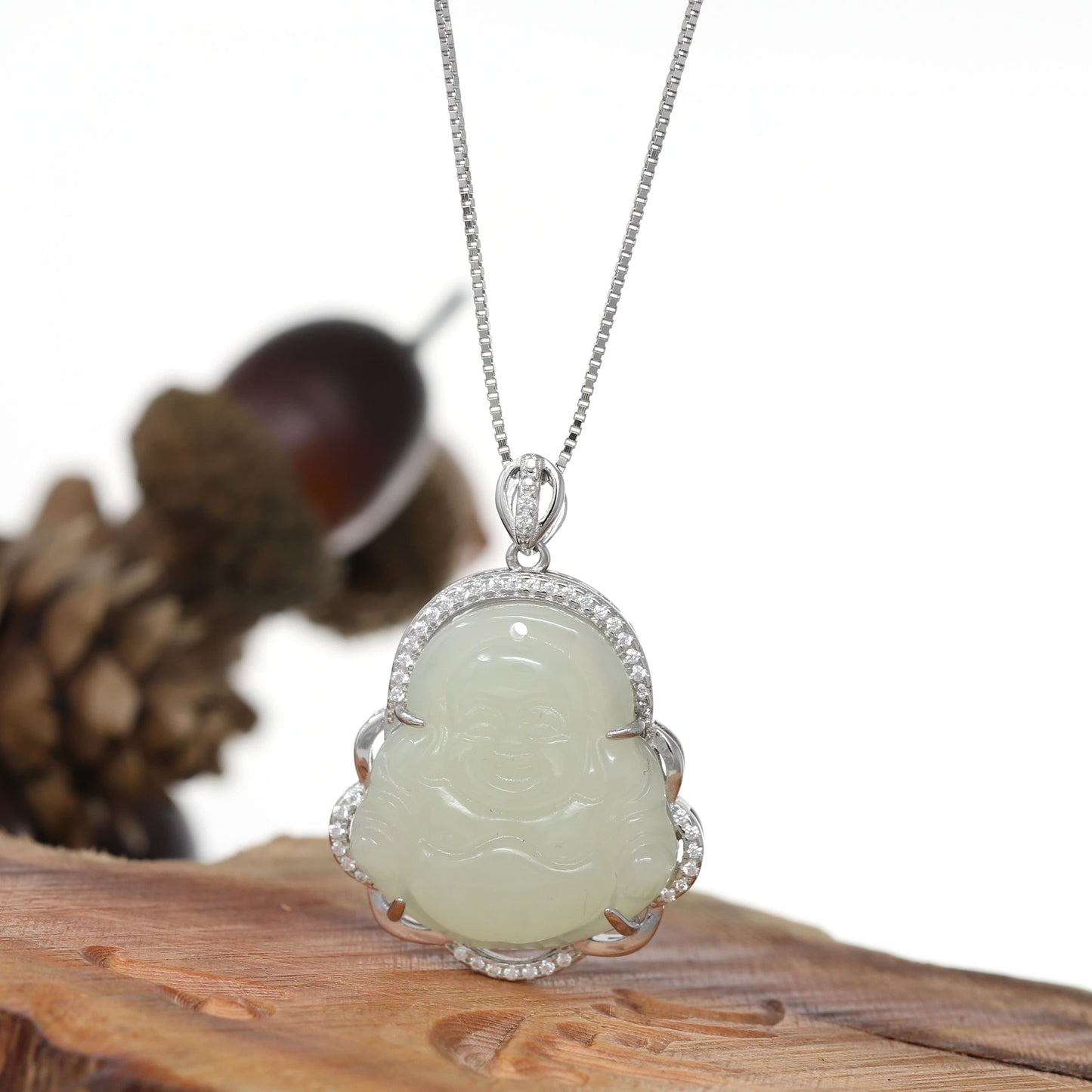 Luxury Smiling Retro Real Jade Buddha Necklace Pendant with Gold Chain  Jewelry | eBay