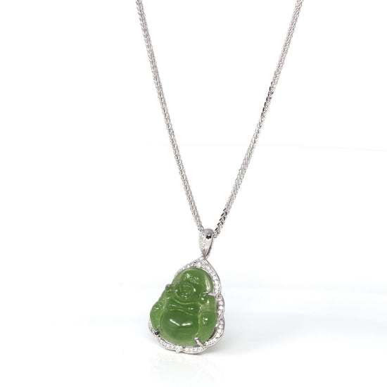 RealJade® Sterling Silver Genuine Nephrite Green Jade Small Buddha Pendant Necklace