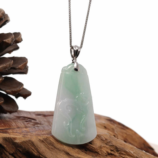 Load image into Gallery viewer, RealJade Co.¨ Jade Guanyin Pendant Necklace Baikalla Genuine Green Jadeite Jade &amp;quot; Ping An Wu Shi Pai &amp;quot;  Pendant With Gold Bail
