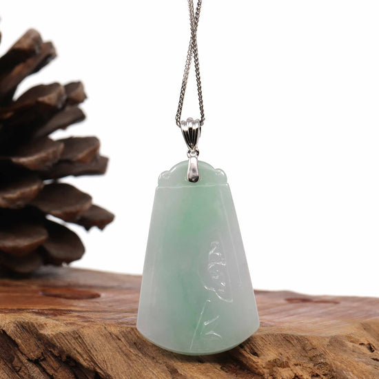 Load image into Gallery viewer, RealJade Co.¨ Jade Guanyin Pendant Necklace Baikalla Genuine Green Jadeite Jade &amp;quot; Ping An Wu Shi Pai &amp;quot;  Pendant With Gold Bail

