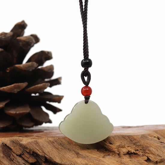 RealJade Co. Jade Pendant Necklace "Laughing Buddha" Genuine White Jade Pendant Necklace