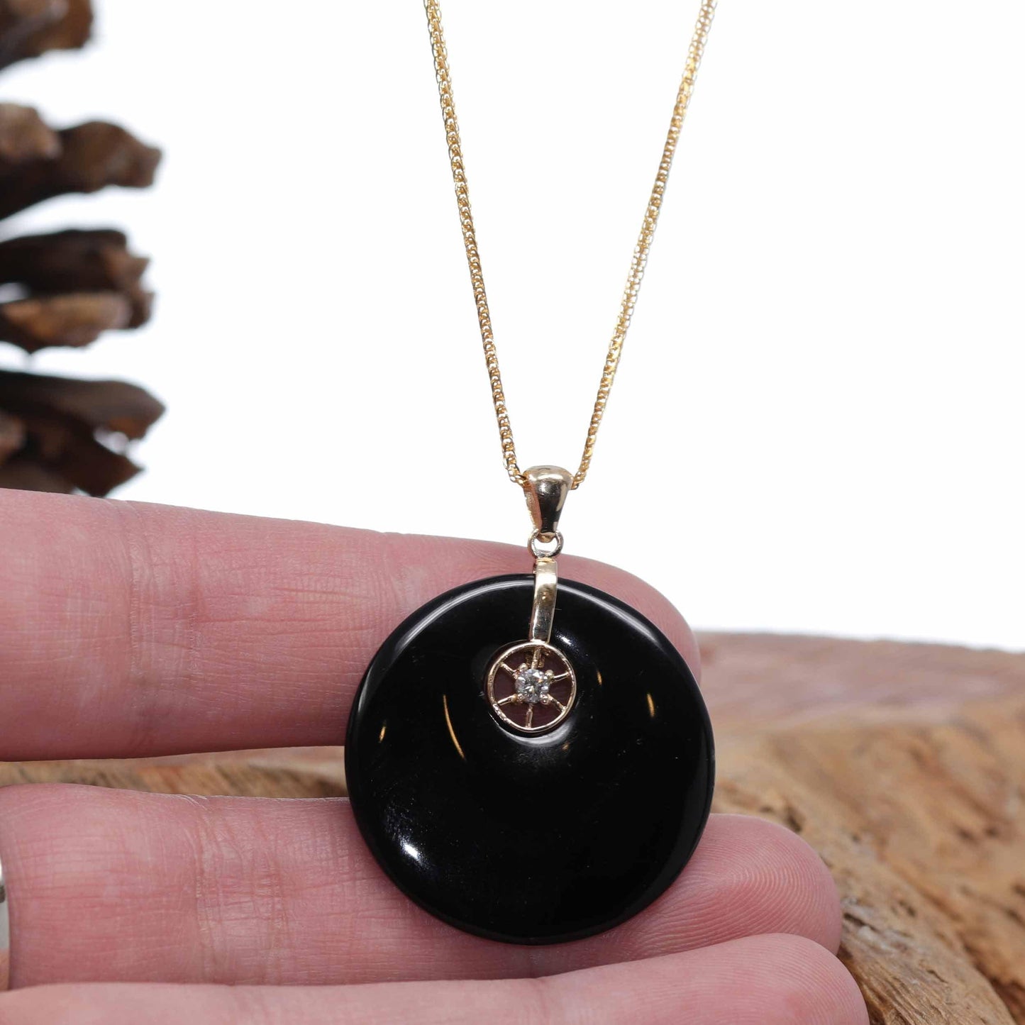 Load image into Gallery viewer, RealJade® Co. &amp;quot;Good Luck Button&amp;quot; Necklace Black Jadeite Jade Lucky KouKou Pendant Necklace
