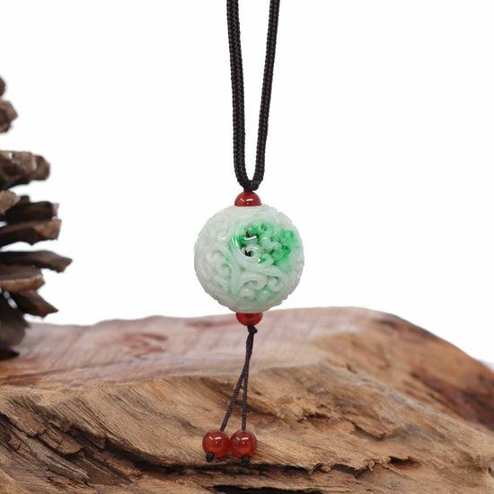 Jadeite Jade Dragon and Flower Good Luck Hollow Jade Carving Necklace –  RealJade® Co.