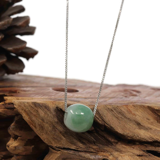 Load image into Gallery viewer, RealJade Co. Jade Pendant Necklace  &amp;quot;Good Luck Button&amp;quot; Necklace Rich Forest Green Jade Lucky TongTong Pendant Necklace
