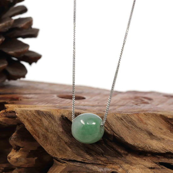 Load image into Gallery viewer, RealJade Co. Jade Pendant Necklace  &amp;quot;Good Luck Button&amp;quot; Necklace Rich Forest Green Jade Lucky TongTong Pendant Necklace
